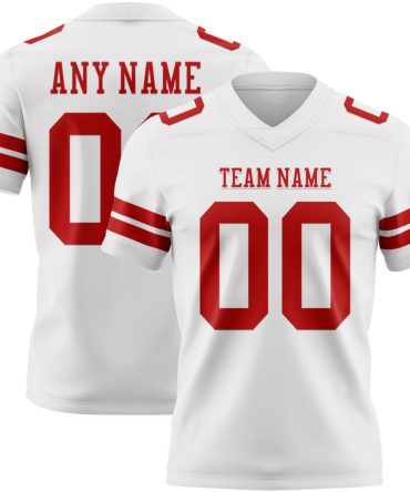 Custom White Red Authentic Football Jersey, Gift For Football Fans