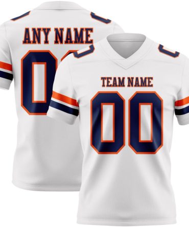 Custom White Navy-Orange Authentic Football Jersey, Gift For Football Fans