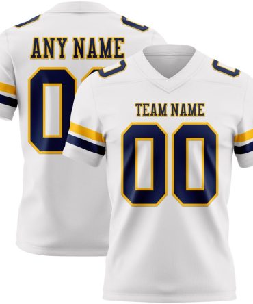 Custom White Navy-Gold Authentic Football Jersey, Gift For Football Fans