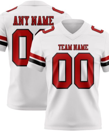 Custom White Red-Black Authentic Football Jersey, Gift For Football Fans