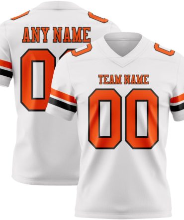 Custom White Orange-Black Authentic Football Jersey, Gift For Football Fans