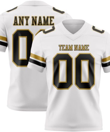 Custom White Black-Old Gold Authentic Football Jersey, Gift For Football Fans