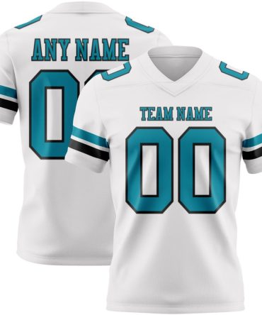 Custom White Teal-Black Authentic Football Jersey, Gift For Football Fans