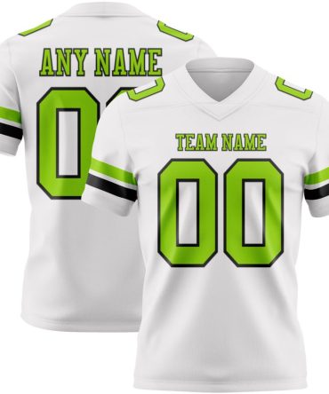 Custom White Neon Green-Black Authentic Football Jersey, Gift For Football Fans