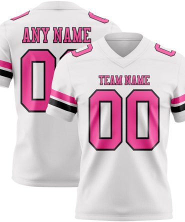 Custom White Pink-Black Authentic Football Jersey, Gift For Football Fans