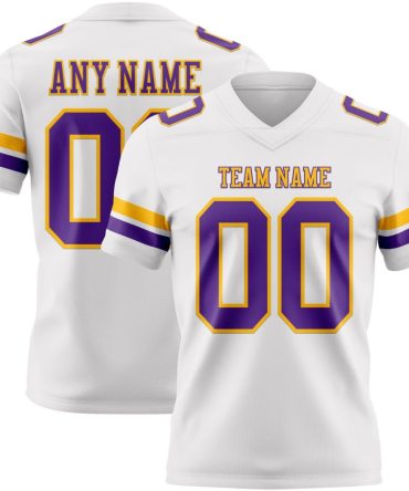 Custom White Purple-Gold Authentic Football Jersey, Gift For Football Fans