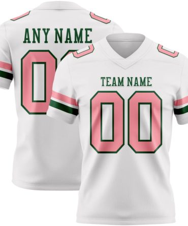Custom White Medium Pink-Green Authentic Football Jersey, Gift For Football Fans