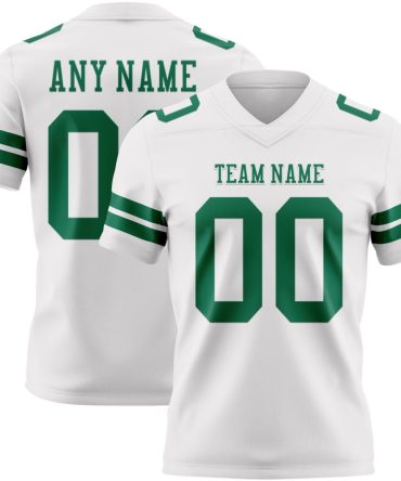 Custom White Kelly Green Authentic Football Jersey, Gift For Football Fans