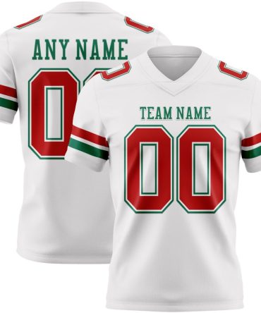 Custom White Red-Kelly Green Authentic Football Jersey, Gift For Football Fans