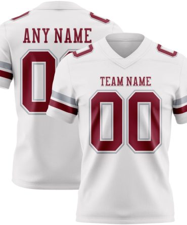 Custom White Crimson-Gray Authentic Football Jersey, Gift For Football Fans