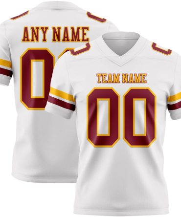 Custom White Crimson-Gold Authentic Football Jersey, Gift For Football Fans