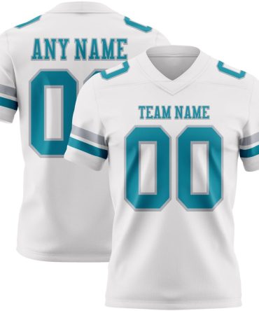 Custom White Teal-Gray Authentic Football Jersey, Gift For Football Fans