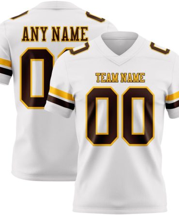 Custom White Brown-Gold Authentic Football Jersey, Gift For Football Fans