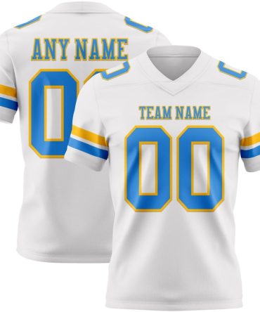 Custom White Powder Blue-Gold Authentic Football Jersey, Gift For Football Fans