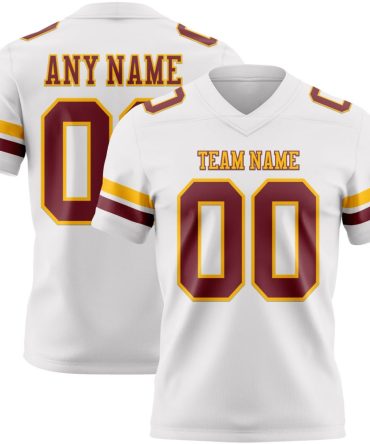Custom White Burgundy-Gold Authentic Football Jersey, Gift For Football Fans