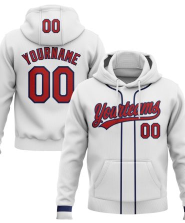 Custom White Red-Navy Baseball Pullover Sweatshirt Hoodie, Gift For Football, Baseball, Hockey, Basketball, Softball & Rugby Fans