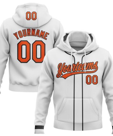 Custom White Orange-Black Baseball Pullover Sweatshirt Hoodie, Gift For Football, Baseball, Hockey, Basketball, Softball & Rugby Fans