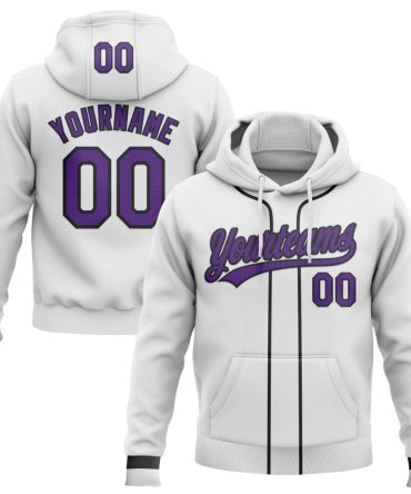 Custom White Purple-Black Baseball Pullover Sweatshirt Hoodie, Gift For Football, Baseball, Hockey, Basketball, Softball & Rugby Fans
