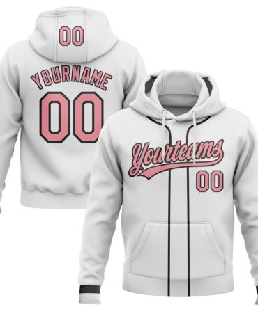 Custom White Medium Pink-Black Baseball Pullover Sweatshirt Hoodie, Gift For Football, Baseball, Hockey, Basketball, Softball & Rugby Fans