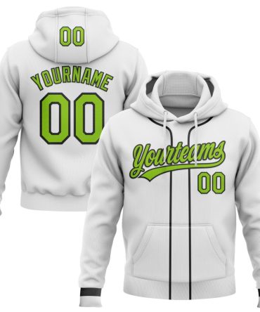 Custom White Neon Green-Black Baseball Pullover Sweatshirt Hoodie, Gift For Football, Baseball, Hockey, Basketball, Softball & Rugby Fans