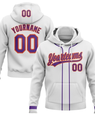 Custom White Purple-Orange Baseball Pullover Sweatshirt Hoodie, Gift For Football, Baseball, Hockey, Basketball, Softball & Rugby Fans