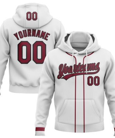 Custom White Crimson-Black Baseball Pullover Sweatshirt Hoodie, Gift For Football, Baseball, Hockey, Basketball, Softball & Rugby Fans
