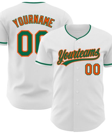 Custom White Kelly Green-Orange Baseball Jersey, Gift For Baseball Fans