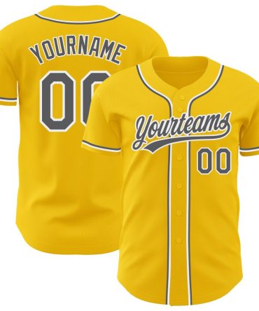 Custom Yellow Steel Gray-White Baseball Jersey, Gift For Baseball Fans