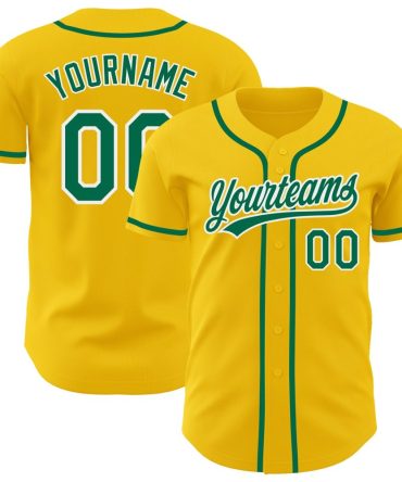 Custom Yellow Kelly Green-White Baseball Jersey, Gift For Baseball Fans