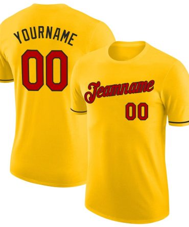 Custom Yellow Red-Black Performance T-Shirt, For Football, Baseball, Hockey, Basketball, Softball & Rugby Fans