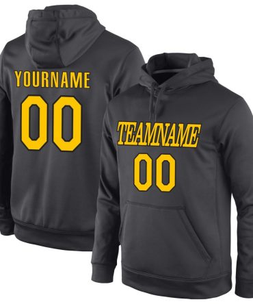 Custom Anthracite Gold-Black Sports Pullover Sweatshirt Hoodie, Gift For Football, Baseball, Hockey, Basketball, Softball & Rugby Fans