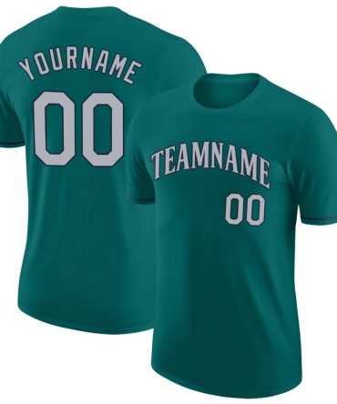 Custom Aqua Gray-Navy Performance T-Shirt, For Football, Baseball, Hockey, Basketball, Softball & Rugby Fans