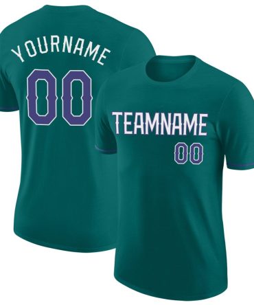 Custom Aqua Purple-White Performance T-Shirt, For Football, Baseball, Hockey, Basketball, Softball & Rugby Fans