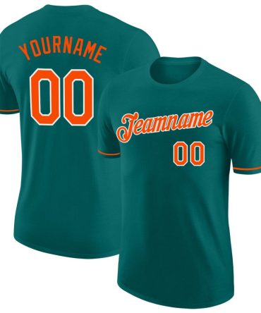 Custom Aqua Orange-White Performance T-Shirt, For Football, Baseball, Hockey, Basketball, Softball & Rugby Fans