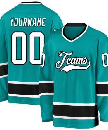 Custom Aqua White-Black Hockey Jersey, Gift For Hockey Fans