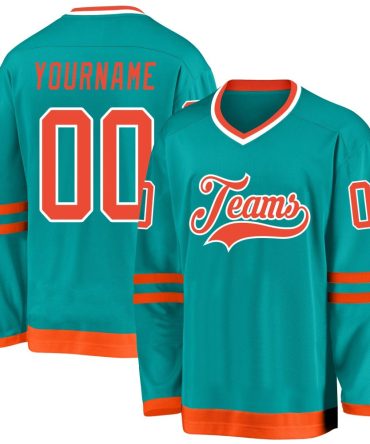 Custom Aqua Orange-White Hockey Jersey, Gift For Hockey Fans