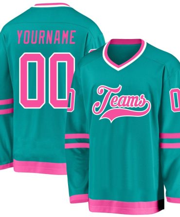 Custom Aqua Pink-White Hockey Jersey, Gift For Hockey Fans