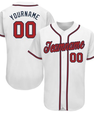 Custom White Red-Navy Baseball Jersey, Gift For Baseball Fans