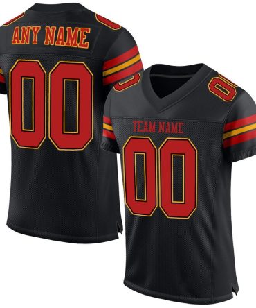 Custom Black Scarlet-Gold Football Jersey, Gift For Football Fans