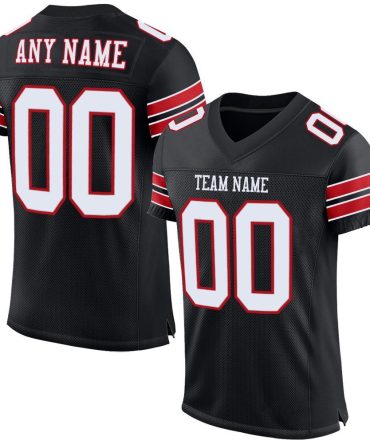 Custom Black White-Red Football Jersey, Gift For Football Fans
