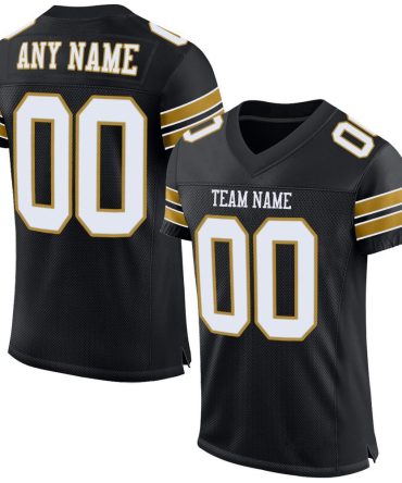 Custom Black White-Old Gold Football Jersey, Gift For Football Fans