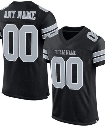 Custom Black Silver-White Football Jersey, Gift For Football Fans