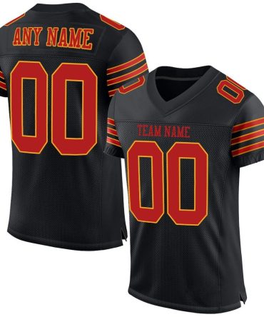 Custom Black Scarlet-Gold Football Jersey, Gift For Football Fans