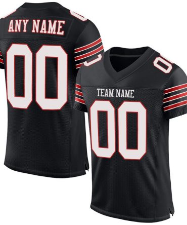 Custom Black White-Scarlet Football Jersey, Gift For Football Fans