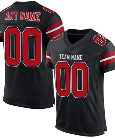 Custom Black Red-White Football Jersey, Gift For Football Fans