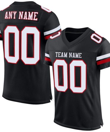 Custom Black White-Red Football Jersey, Gift For Football Fans