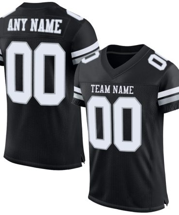 Custom Black White-Silver Football Jersey, Gift For Football Fans