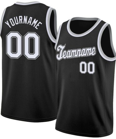 Custom Black White-Gray Round Neck Rib-Knit Basketball Jersey, Gift For Basketball Fans