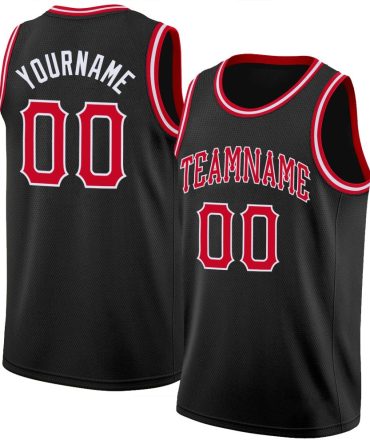 Custom Black Red-White Round Neck Rib-Knit Basketball Jersey, Gift For Basketball Fans