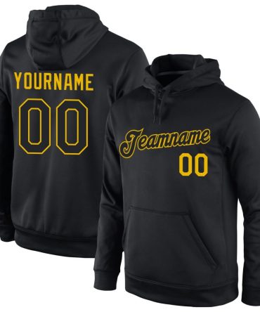 Custom Black Black-Gold Sports Pullover Sweatshirt Hoodie, Gift For Football, Baseball, Hockey, Basketball, Softball & Rugby Fans